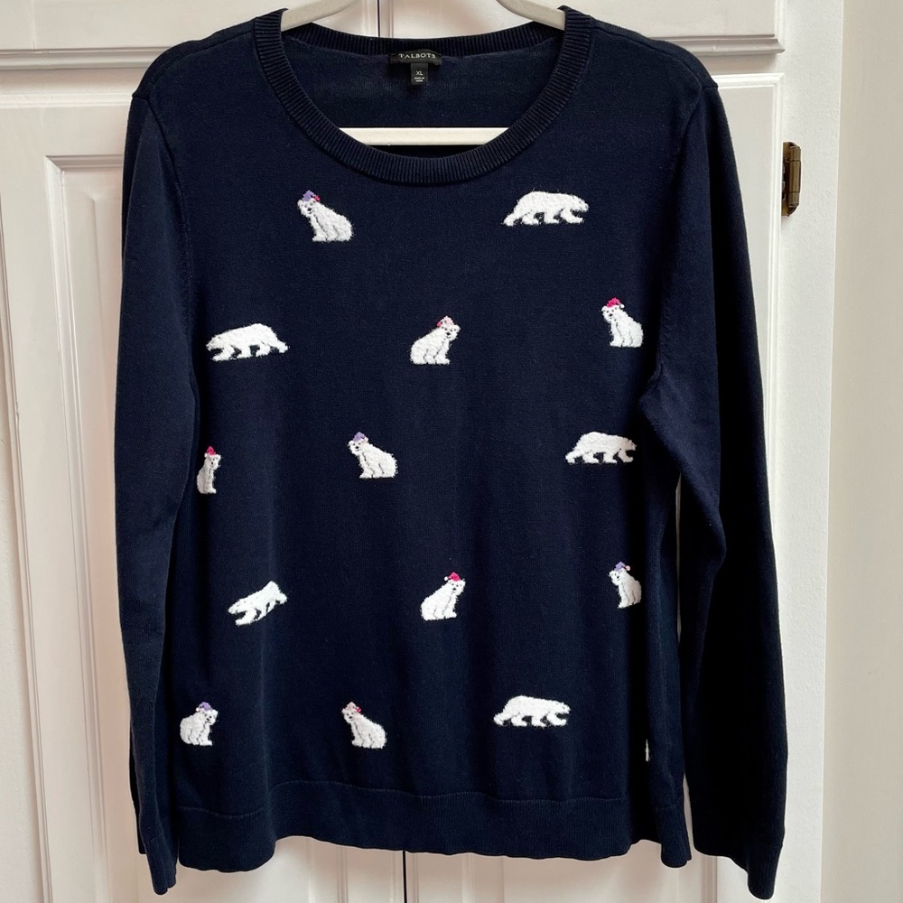 Talbots Black Sweater with Polar Bear Design - Picture 2 of 8